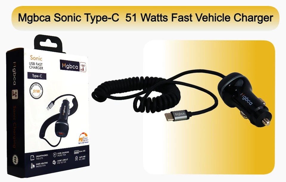 Mgbca Sonic Type-C Car Charger, PD QC 3.0 Fast 51 Watt for Galaxy A35 5G/A25 - Image 2 of 4