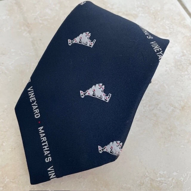 Corbata de cuello emblemática vintage The Fligors Martha’s Vineyard Map azul poliéster Foto 2 de 4
