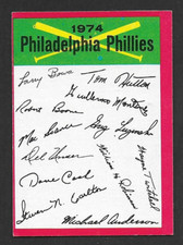 1974 Topps Philadelphia Phillies Unmarked Team Checklist, 2 Star ** Variation