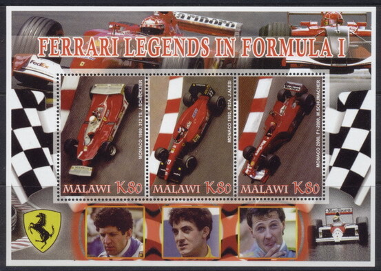 2005 legends in formula 1 #3 scheckter alesi schumacher racing cars flags