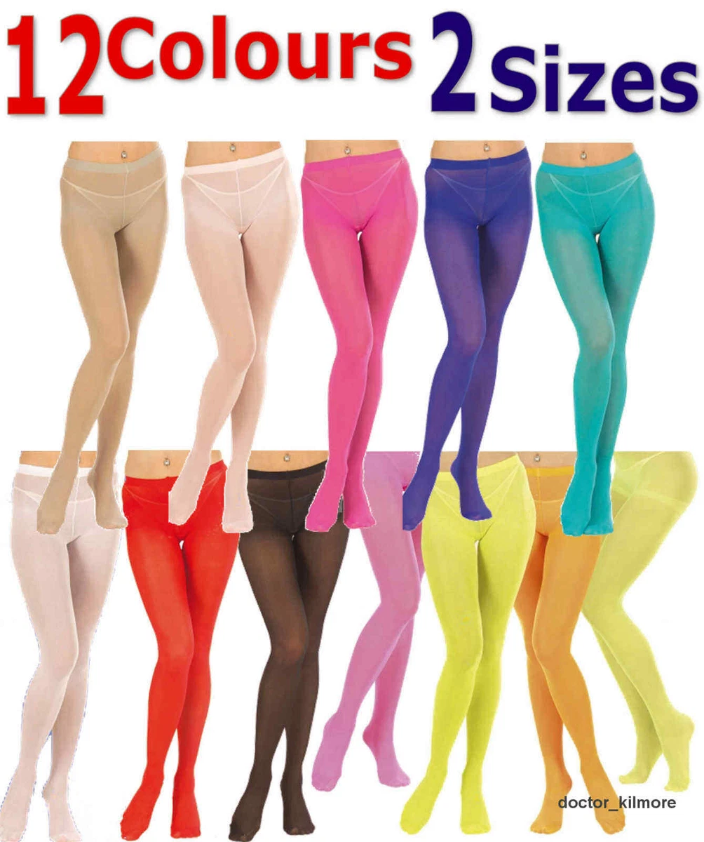 Tights Pantyhose 12 Opaque Bright & Neon Colors 2 Sizes Normal + XL 40  Denier