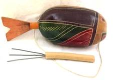 Gourd Guiro Percussion Musical Instrument Ribbed 10" With Pick As Is Vintage