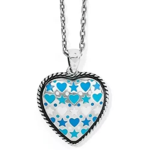 NWT Brighton Amore Shades Silver, White & Blue Heart Pendant Necklace $88 - Picture 1 of 6