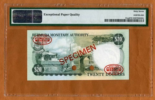 Specimen Bermuda, 20 dollars, 1973, QEII, P-31as, PMG-67, EPQ, Superb Gem UNC - Picture 2 of 2