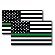 Thin Green Line American Flag Magnet Decal 3x5 Inches Automotive Magnet 2 Pack