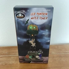 FG Square 11" LED Spooky Jack-o'-Lantern Water Tower Halloween Village Scene