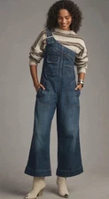 Anthropologie Pilcro Denim One Shoulder Wide Leg Utility Overalls