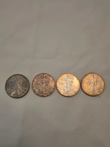 4 TONED AMERICAN SILVER EAGLES COINS 1991, 1995, 2007, 2018 .999 Silver Bullion.