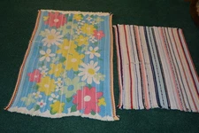 Vintage Rag Rugs   set of 2 , floral  and stripe