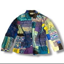 Chicos Womens Patchwork Jacket Sz 1 or S/M Embroidered Button Front