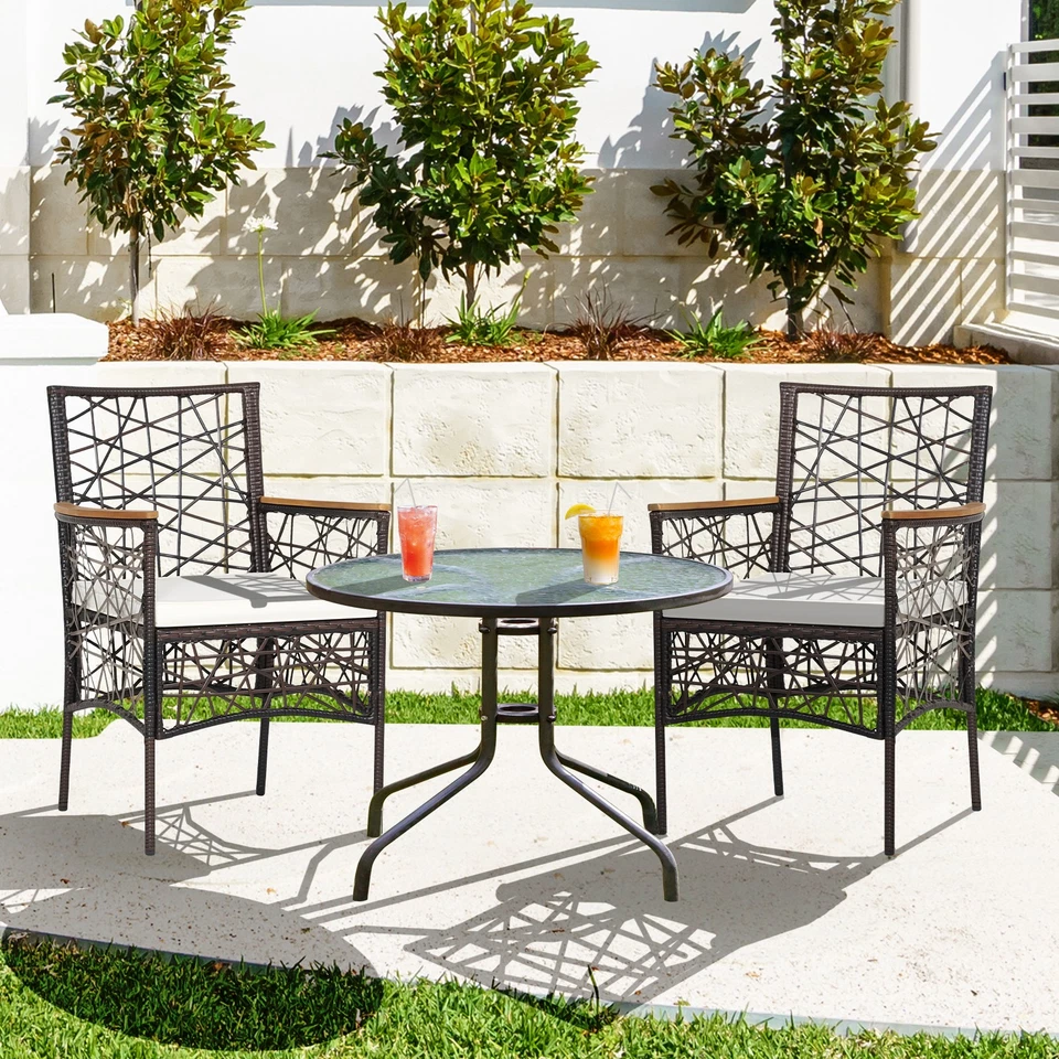 Patiojoy Set of 2 Outdoor Dining Chairs PE Wicker Bistro Chairs with Cushion - Image 3 of 4