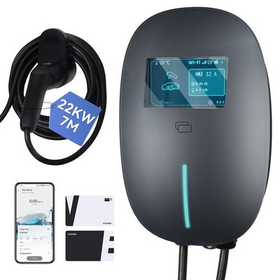 Wallbox EV Ladegerät 7kW / 11kW / 22 kW Typ-2 Ladekabel 7M mit APP und RFID