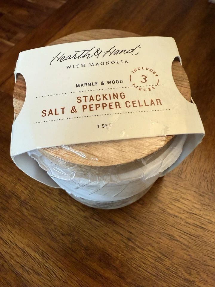 Sal y pimienta apilables de mármol bodega hogar y mano con tapa de acacia Magnolia ¡Nuevo! Foto 2 de 4