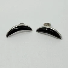 Estate Antonio Pineda 970 Silver Obsidian Crescent Post Back Earrings