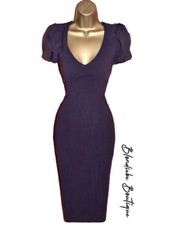 Karen Millen Size UK 12 STUNNING PURPLE PLUM RUFFLE SLEEVE PENCIL WIGGLE DRESS