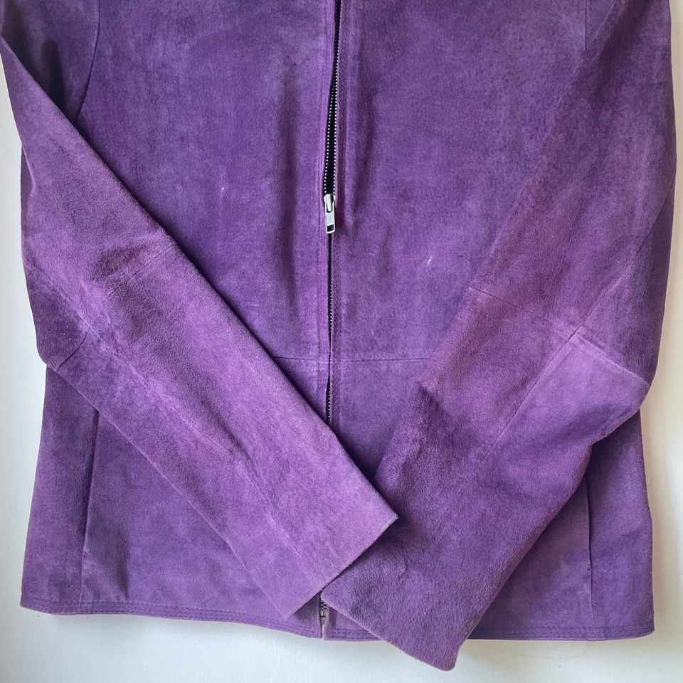 Chaqueta de gamuza Charter Club púrpura con cremallera para mujer L Foto 3 de 4