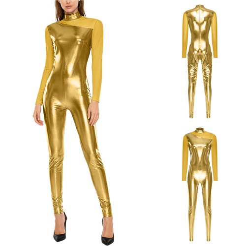 Body donna tuta gioco tuta patchwork pezzo unico abbigliamento sportivo metallizzato adulto - Foto 32 di 54