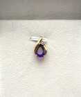 14K Yellow Gold Teardrop Amethyst & Diamond Pendant 1.2 Gr [P67] — photo 1