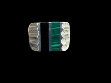 Vintage Mexican Sterling Silver Ring with Malachite  Onyx 12.5 Taxco 19G
