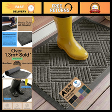 WeatherMAX Indoor Outdoor Door Mat 35x23 - Durable, Non-Slip, Gray Diamond Desig