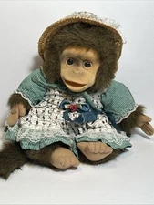 Hosung Monkey Chimp Stuffed Hand Puppet 1994 Girl Plush Dress Bonnet Realistic