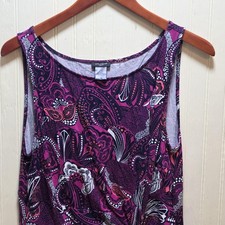 Ann Taylor Dress Womens 14 Purple Paisley Sleeveless Scoop Neck Knee Length