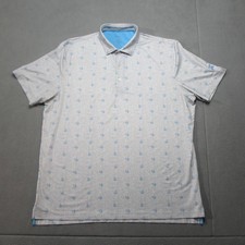 Johnnie-O Polo Shirt Mens XL Gray Blue Cocktail All Over Print Stretch UPF 50
