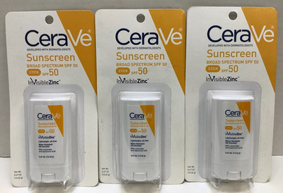 CeraVe Broad Spectrum InvisibleZinc Sunscreen Stick, SPF50, Exp. 8/2026, 3pk