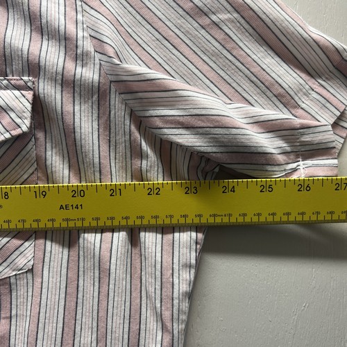 Wrangler Pearl Snap Shirt Men Size L Pink Stripe Short Sleeve Western Vintage - Picture 5 of 12