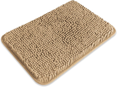 Small Bathroom Rug 12x18 Inch Washable Absorbent Non Slip Chenille Mat Beige
