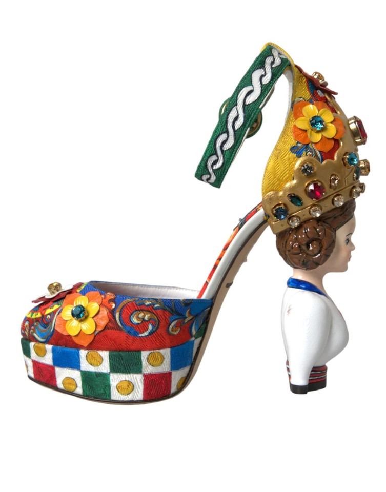 Sandales Dolce&Gabbana En Soie Imprimées Carretto - Multicolores Avec Bride Cheville - Taille 36.5 EU