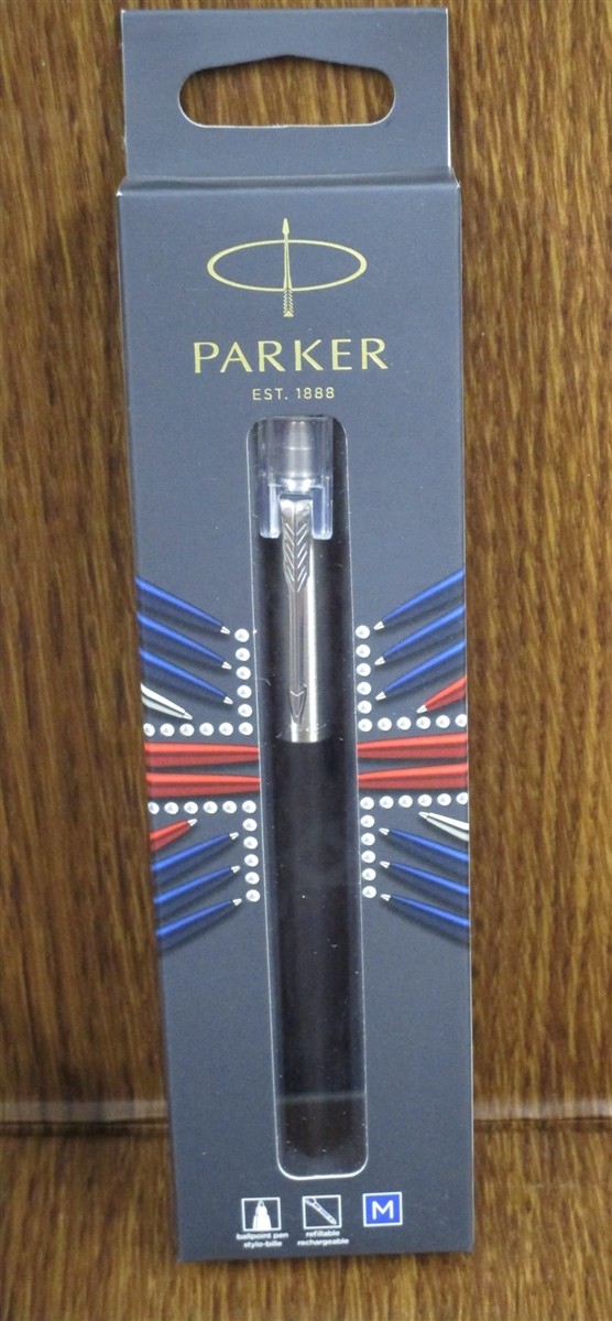 Parker Jotter Ballpoint Medium Black/SS Pen BLUE INK JOT BND STREET BLK CT