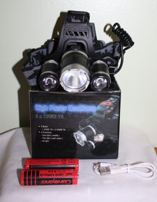 Rechargeable High Powered LED Headlight 3 Bulb x Cree T6  3 Functions  New Boxed