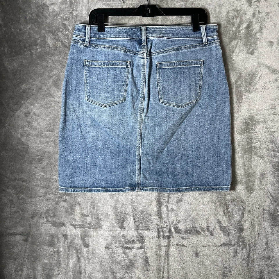 TALBOTS 女式牛仔裙刺绣花朵浅蓝色牛仔裤裙 12 码 — 第 3/4 张图片