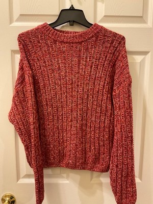 Universal Thread Cable Knit Sweater Red Multi Women's Size Medium EUC 