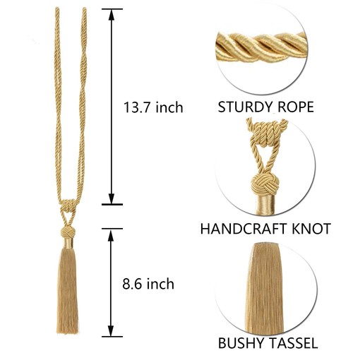 Curtain Tiebacks Hand-Woven Holdbacks Home Decorative Tassels Tiebacks (Gold,... - Picture 3 of 6