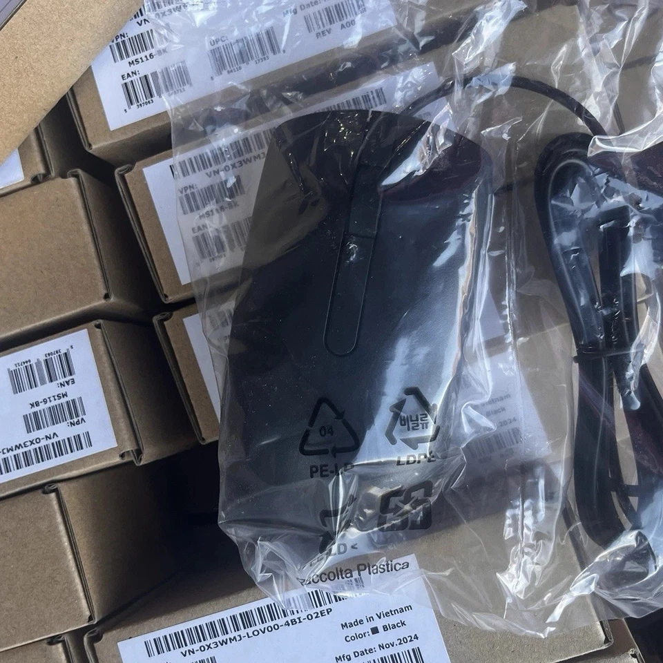 PACK OF 50 Dell MS116-BK USB Wired Optical Mouse Black Scroll Wheel Laptop NEW - Image 3 of 4