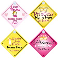 Princess on Board Personalised Girl Baby/Child Car Sign - Choice of designs!