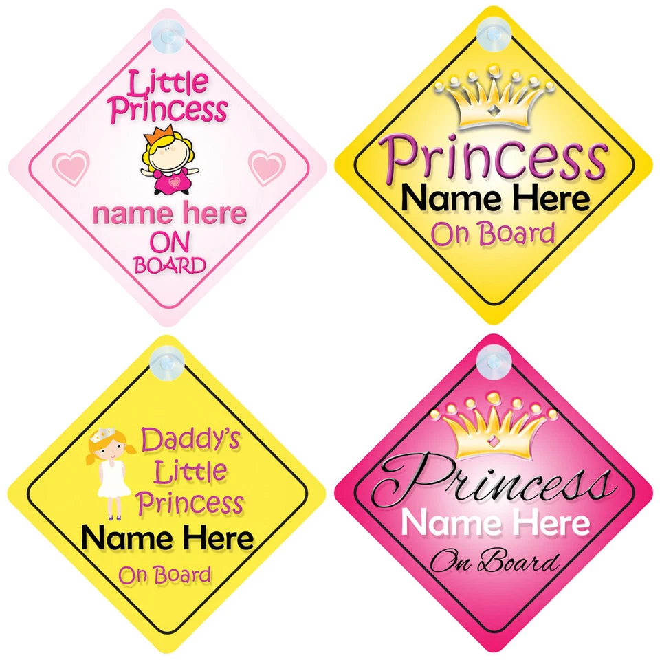 MYBABYONBOARD UK Personalisiertes Autoschild Prinzessin an Bord Mädchen Baby/Kind - Auswahl an Designs!