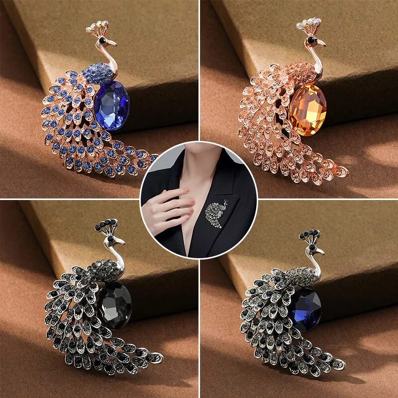 Peacock Brooch Crystal Pin Rhinestone Clothes Accessories Women