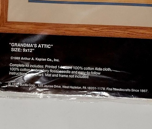 New Vtg Bucilla Grandmas Attic Printed Cross Stitch Kit 9x12 40378 Bear Toys NOS - Picture 8 of 8