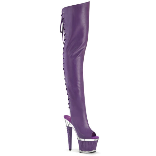 SPECTATOR-3030 Pleaser High Heel estructura botas de rodilla de plataforma aspecto de cuero púrpura - Imagen 1 de 1