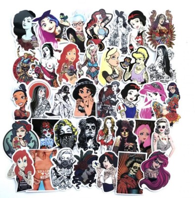 50x Aufkleber Stickerbomb Tattoo Sexy Cartoon Piercing Rock Girls Sticker Laptop
