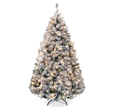 6ft Pre-Lit Christmas Tree with Snow - Flocked Branches 250 Warm White Lights