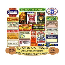 24 Apothecary Stickers, Bathroom D cor  Medicine Cabinet Labels, 1 Sheet, 983