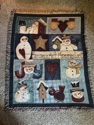 Winter Woven Tapestry Throw Blanket Snowmen Melt Memories Last Wall Hanging