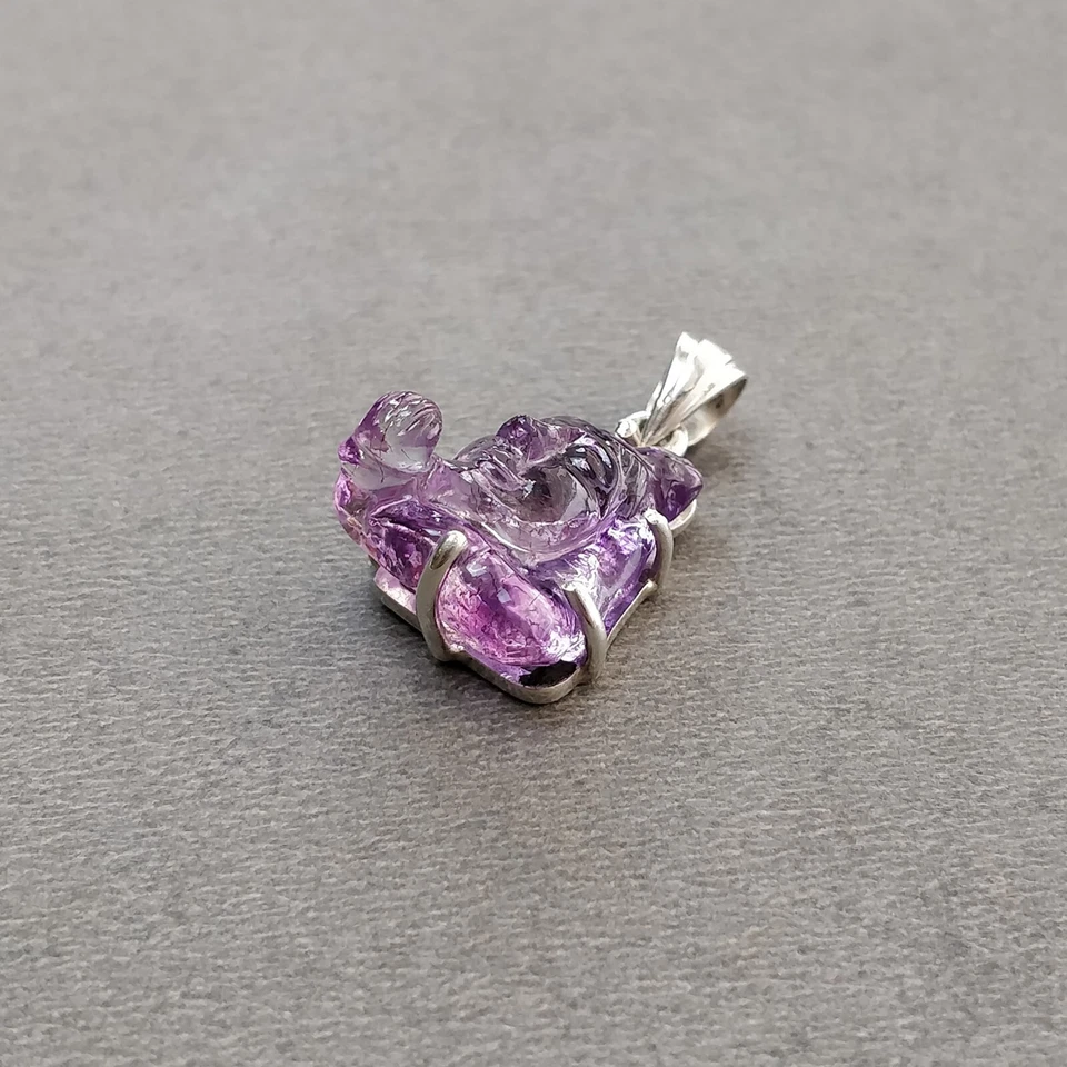 3,96 gms pietra preziosa ametista argento sterling 925 Lord Shiva Prong Set c... - Immagine 4 di 4