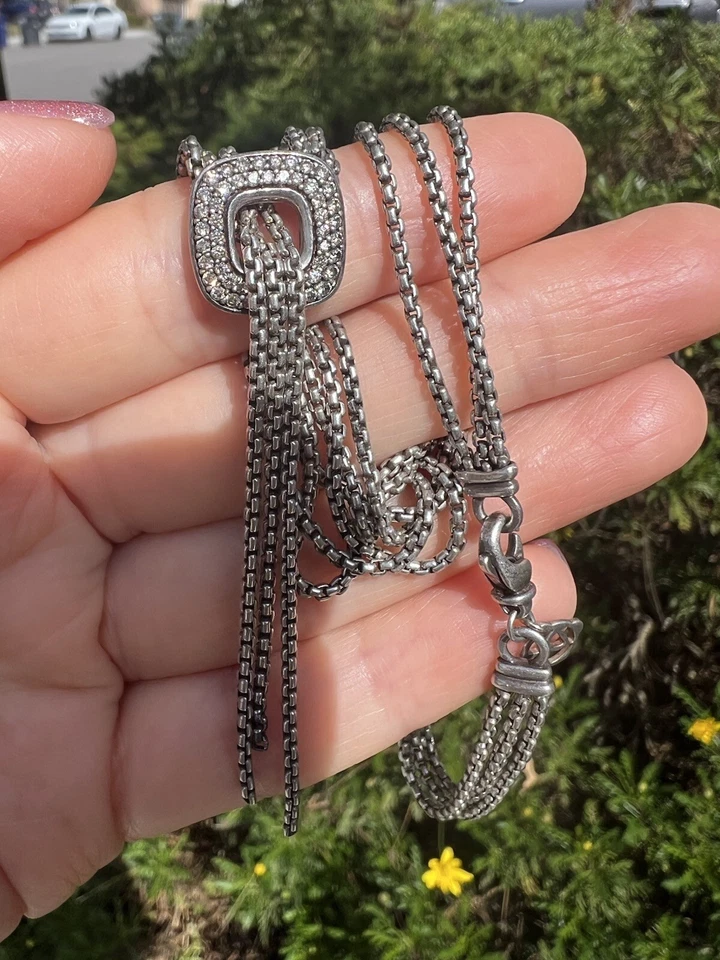 Collar Colgante David Yurman Plata Esterlina Diamante Lariat Cascada Borla Foto 3 de 4