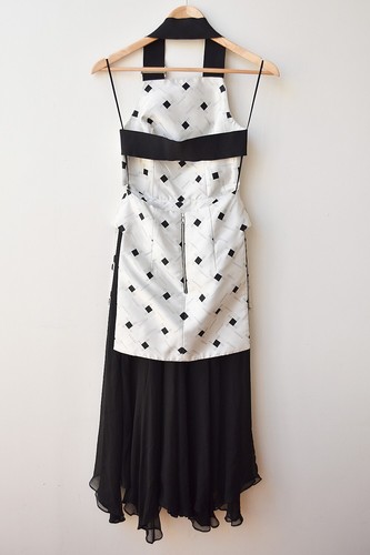 JOSH GOOT Black White Silk Jacquard Cutout Back Midi Dress Sz XXS Fits Sz 6 - Picture 6 of 9