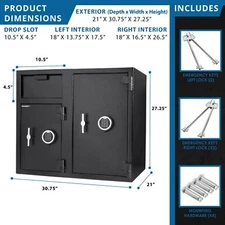 Barska 2.6 cu ft / 4.7 cu ft Double Keypad Compartments Safe + Drop Slot AX13316